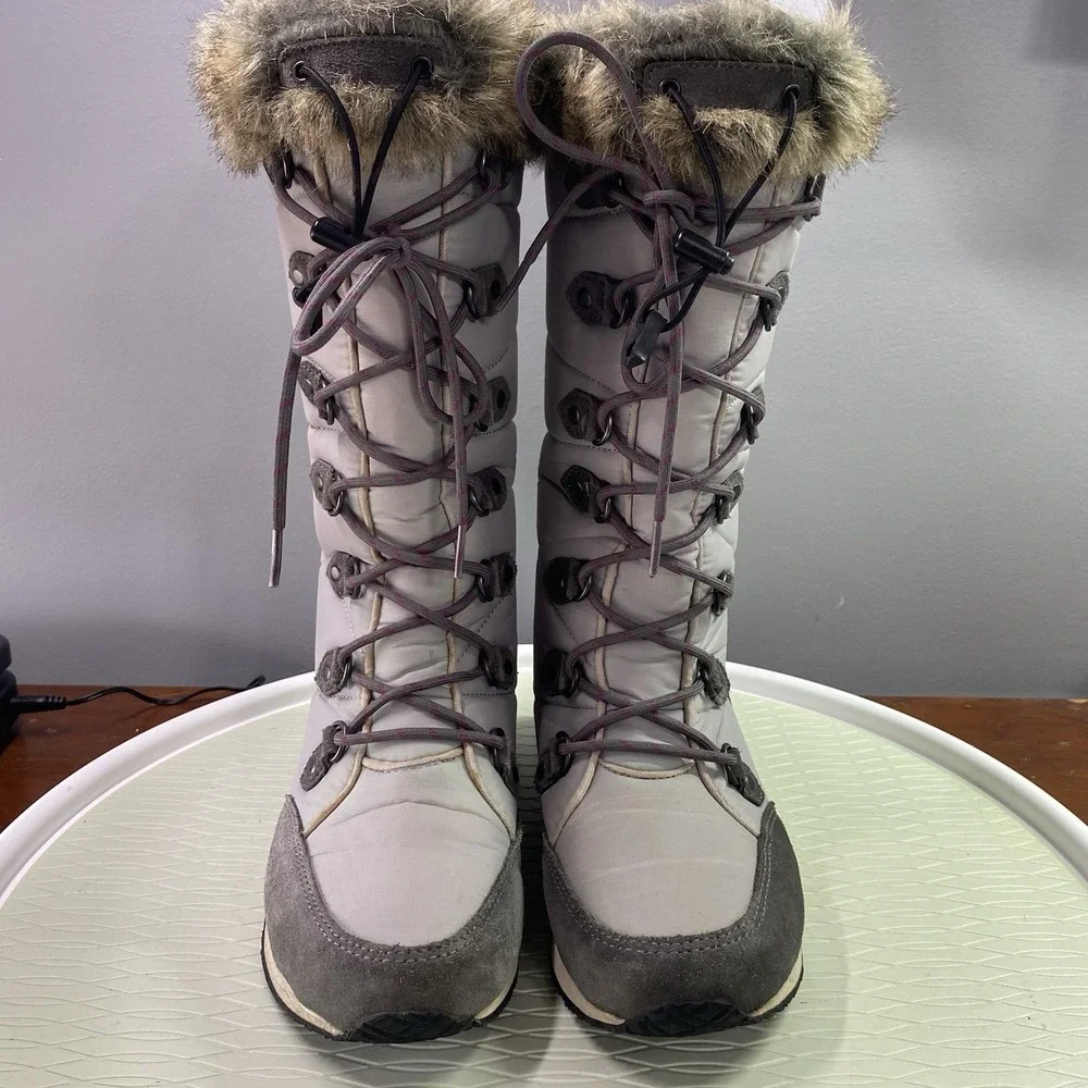 L L Bean Carrabassett Snow Boots Tall Women Sz‎ 6M Gray Fur Top